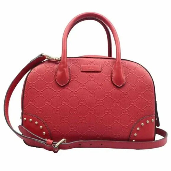100% Authentic GUCCI GG Red Leather Satchel - Picture 1 of 15
